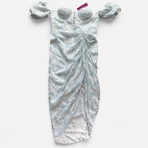 Adeirlina Blue and Pink Embroidered Floral Midi Dress Off the Shoulder XL